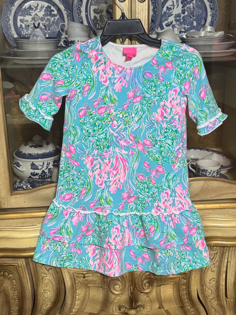 Lilly Pulitzer Girls Kailyn dress in Amalfi Blue Best Fishes Girls L 8-10